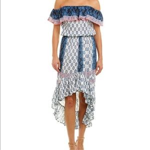Tolani Sierra Indigo Dress Off The Shoulder Hi High Low Boho Bohemian Small